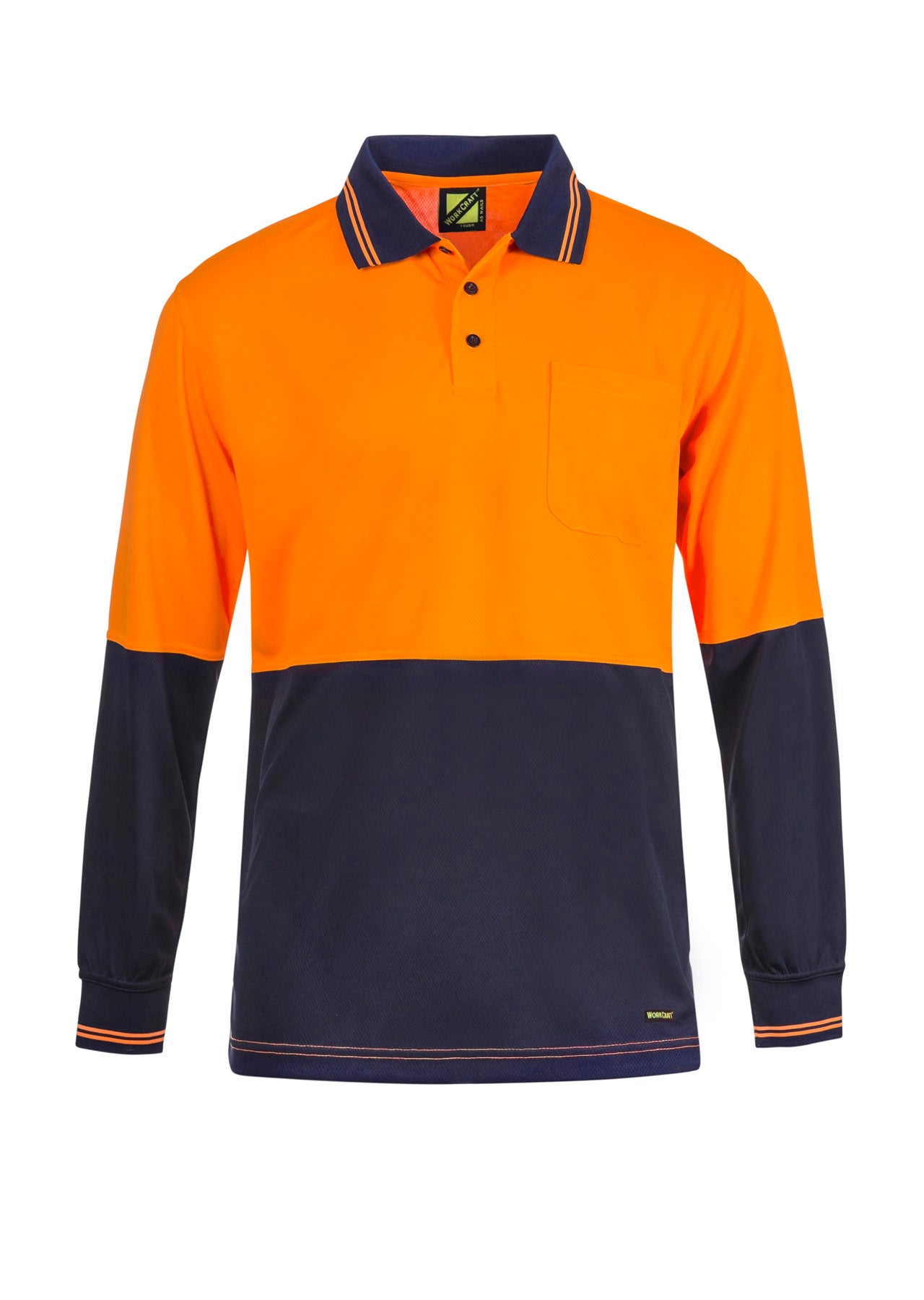 WORKCRAFT-HI VIS TWO TONE LS POLO POCKET