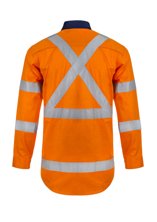 WORKCRAFT-HI VIS X PATTERN CSR LS SHIRT