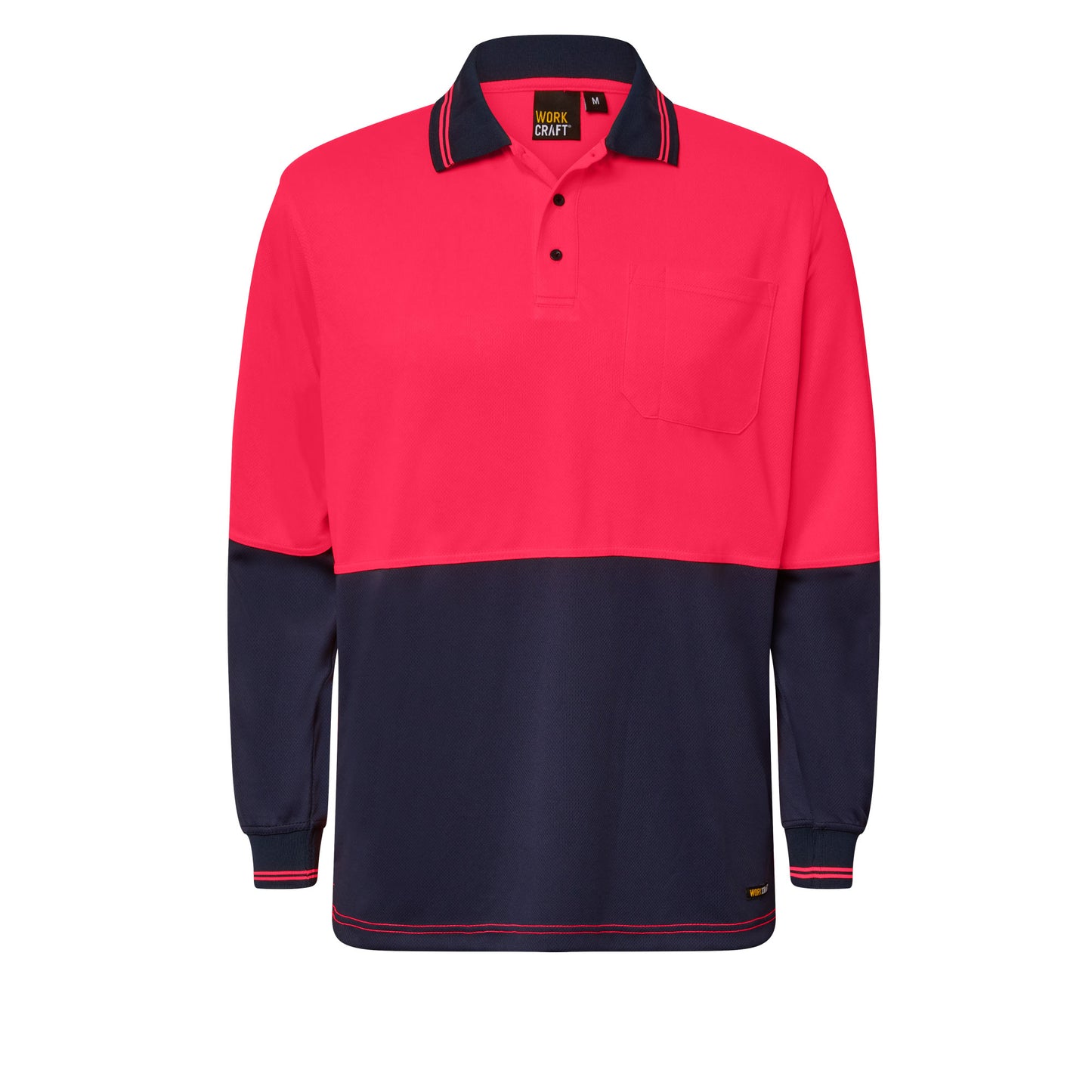 WORKCRAFT-HI VIS TWO TONE LS POLO POCKET