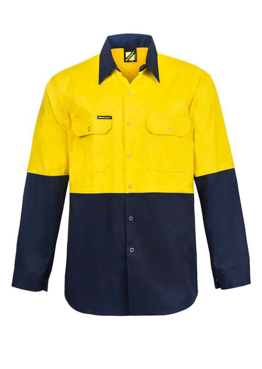 WORKCRAFT-TWO TONE L/S SHIRT WITH STUDS