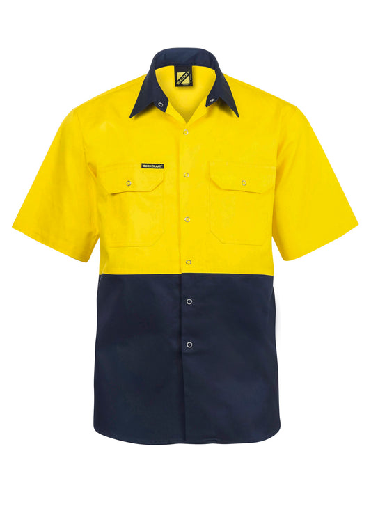 WORKCRAFT-TWO TONE HI VIS S/S SHIRT STUD