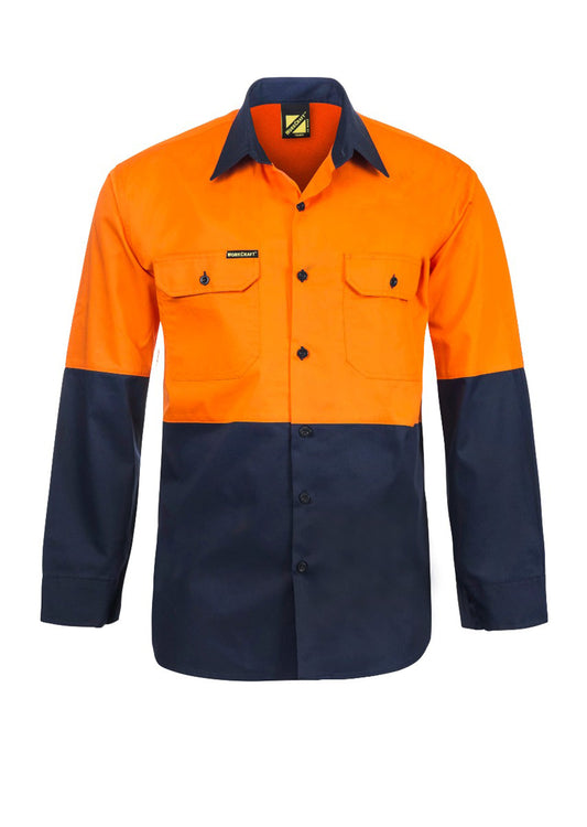 WORKCRAFT-COTTON L/S SHIRT W/ MESH INSERT