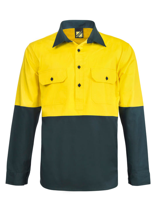 WORKCRAFT-2 TONE HALF PLACKET SHT W/ VENT