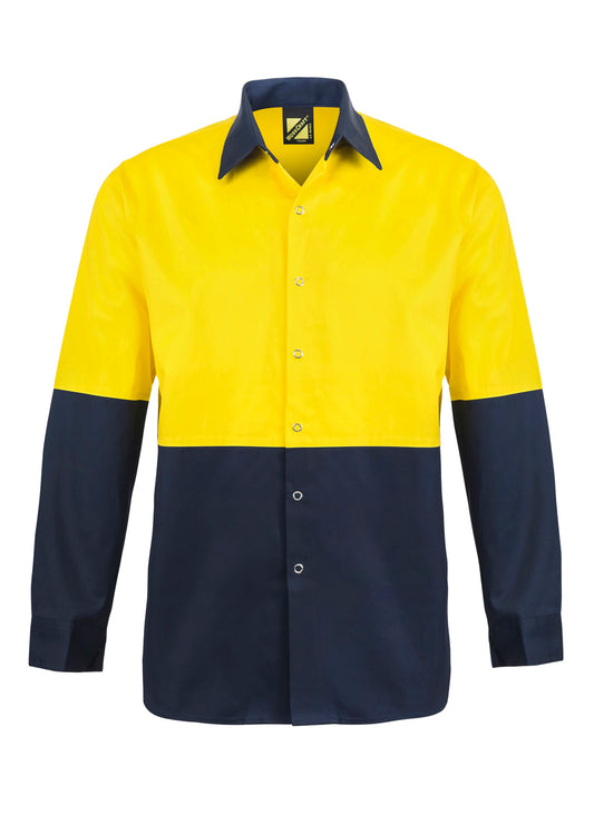 WORKCRAFT-L/S TWO TONE HI VIS SHIRT STUD