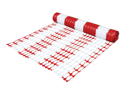 Red and White Barber Pole Barrier Mesh, 50m Roll