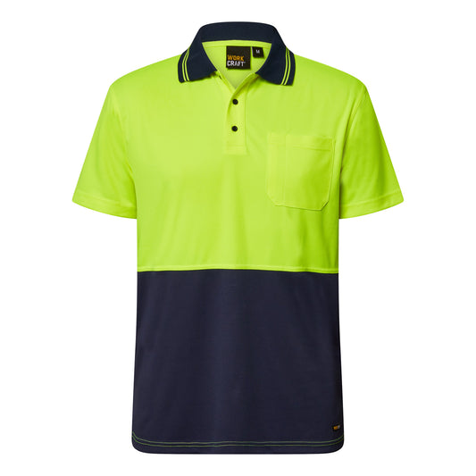 WORKCRAFT-HI VIS TWO TONE SS POLO POCKET