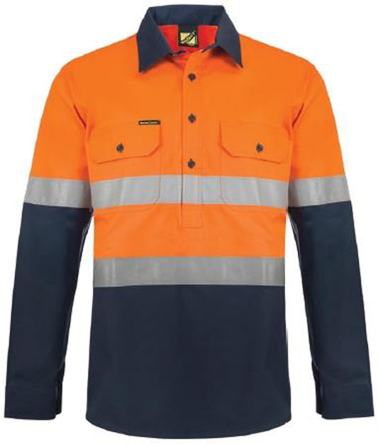WORKCRAFT-2TONE HALF PLKET SHT W TAPE